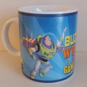 TOY STORY Mug Buzz Woody & the Gang Blue White Novelty Disney Pixar Movie Funny